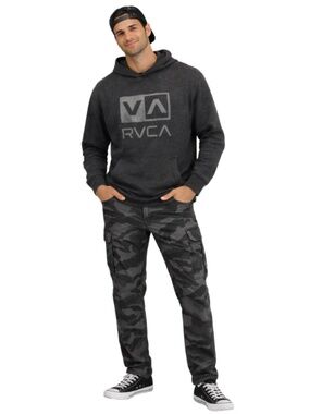 RVCA Dark Heather Gray Balance Box Embroidered Logo Hoodie – Size Large EUC